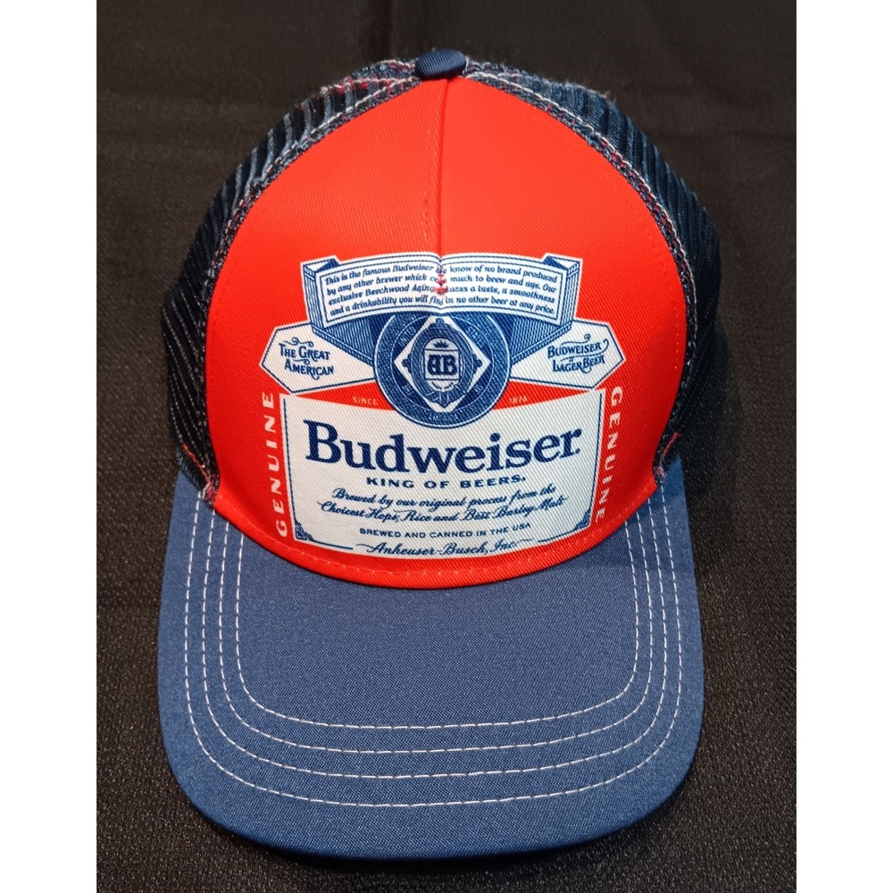 Budweiser King of Beers Red Blue Mesh Snapback Trucker Hat H3 Headwear 2021